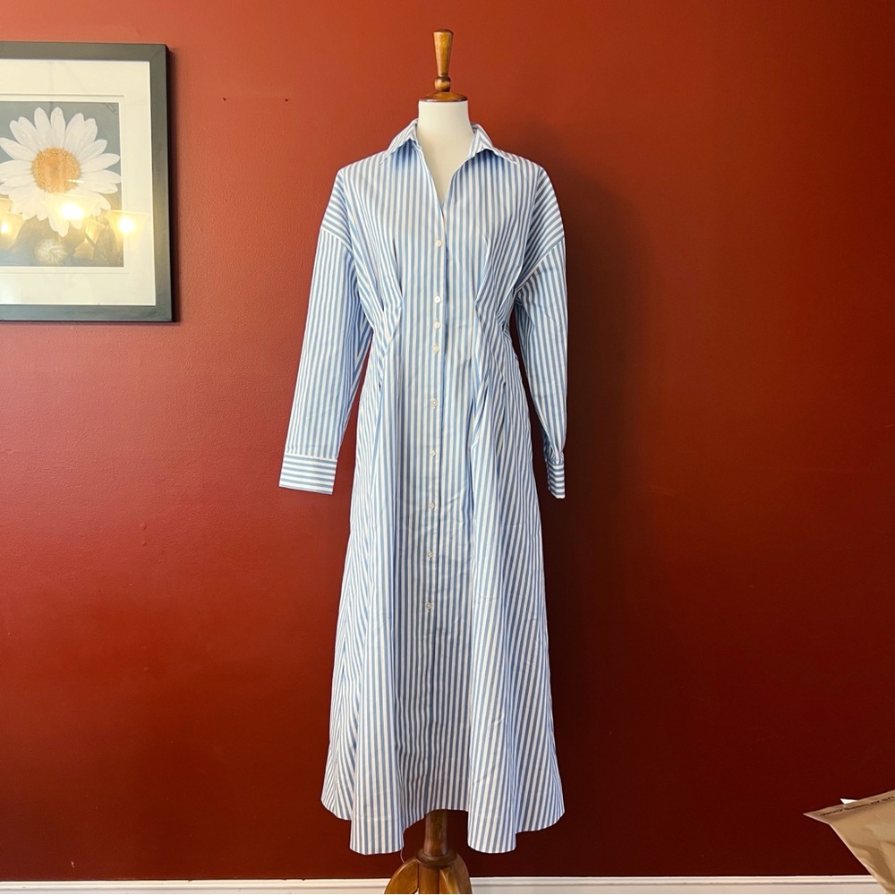 Striped Button-Front Shirt Dress - Light Blue/White